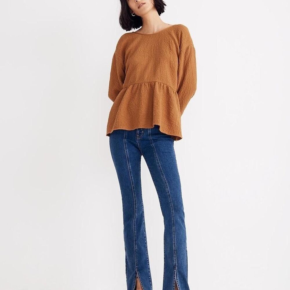 Madewell Open Back Peplum top in Toffee size S